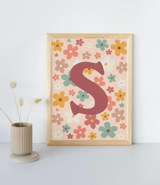 Boho Baby Flower Initial Print