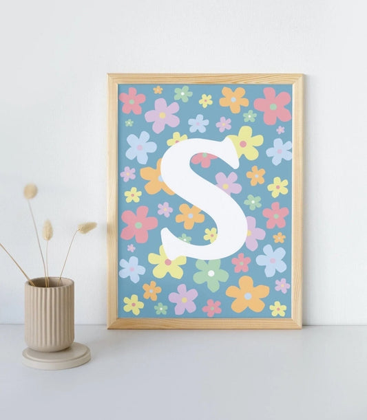 Boho Baby Flower Initial Print