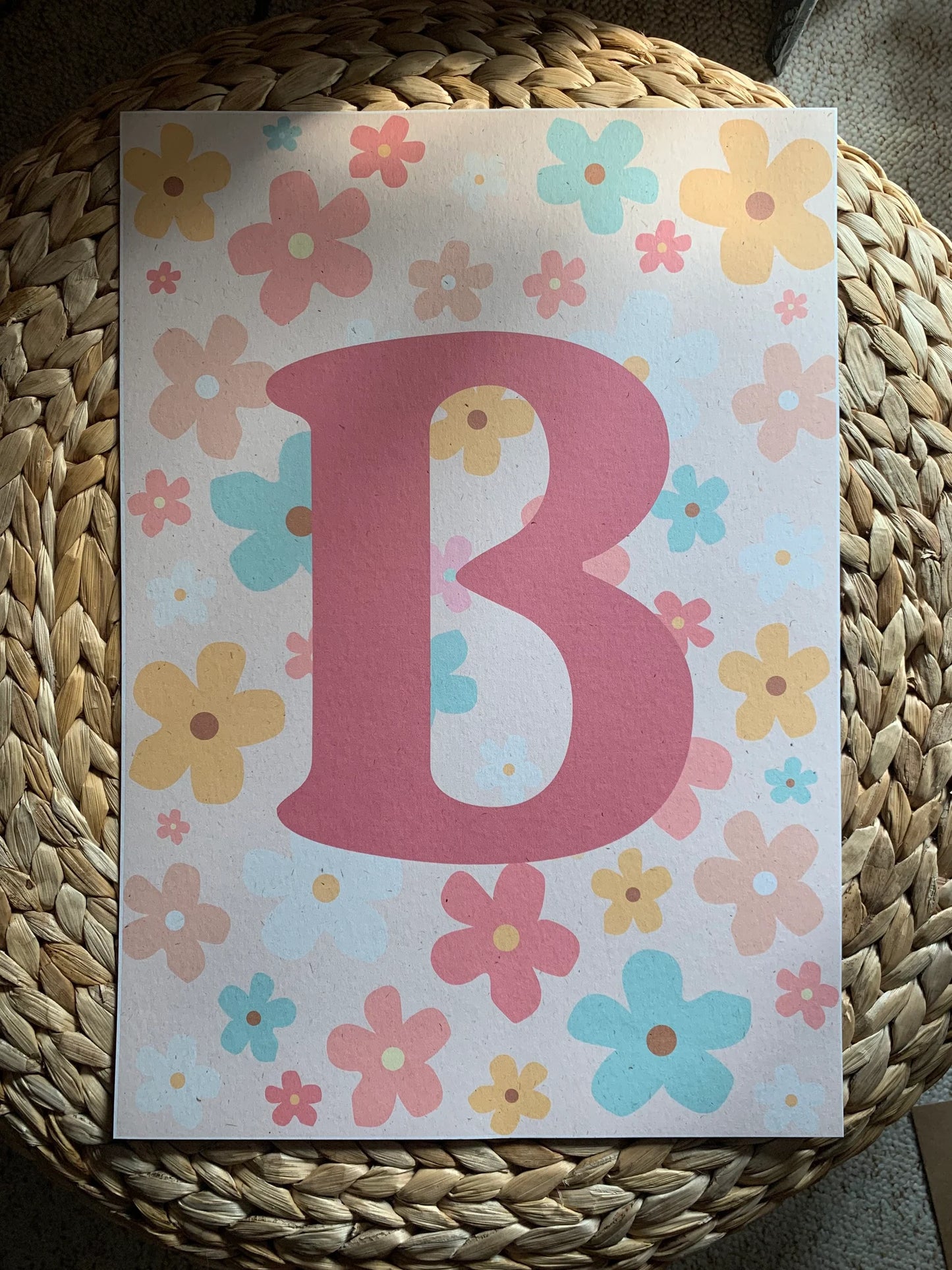 Boho Baby Flower Initial Print