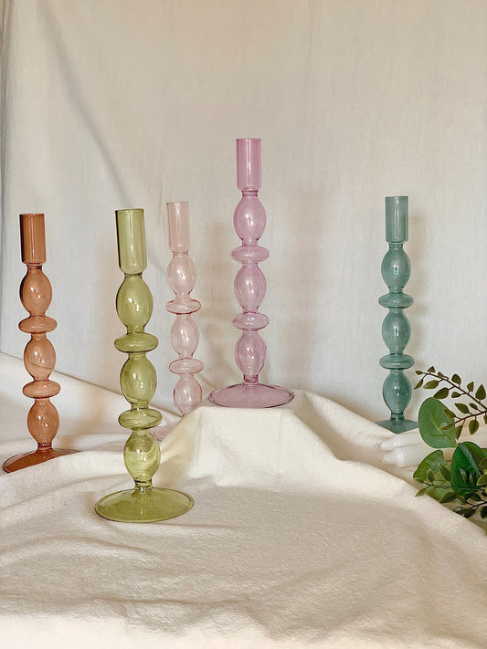 Tall Coloured Glass Candle Holder