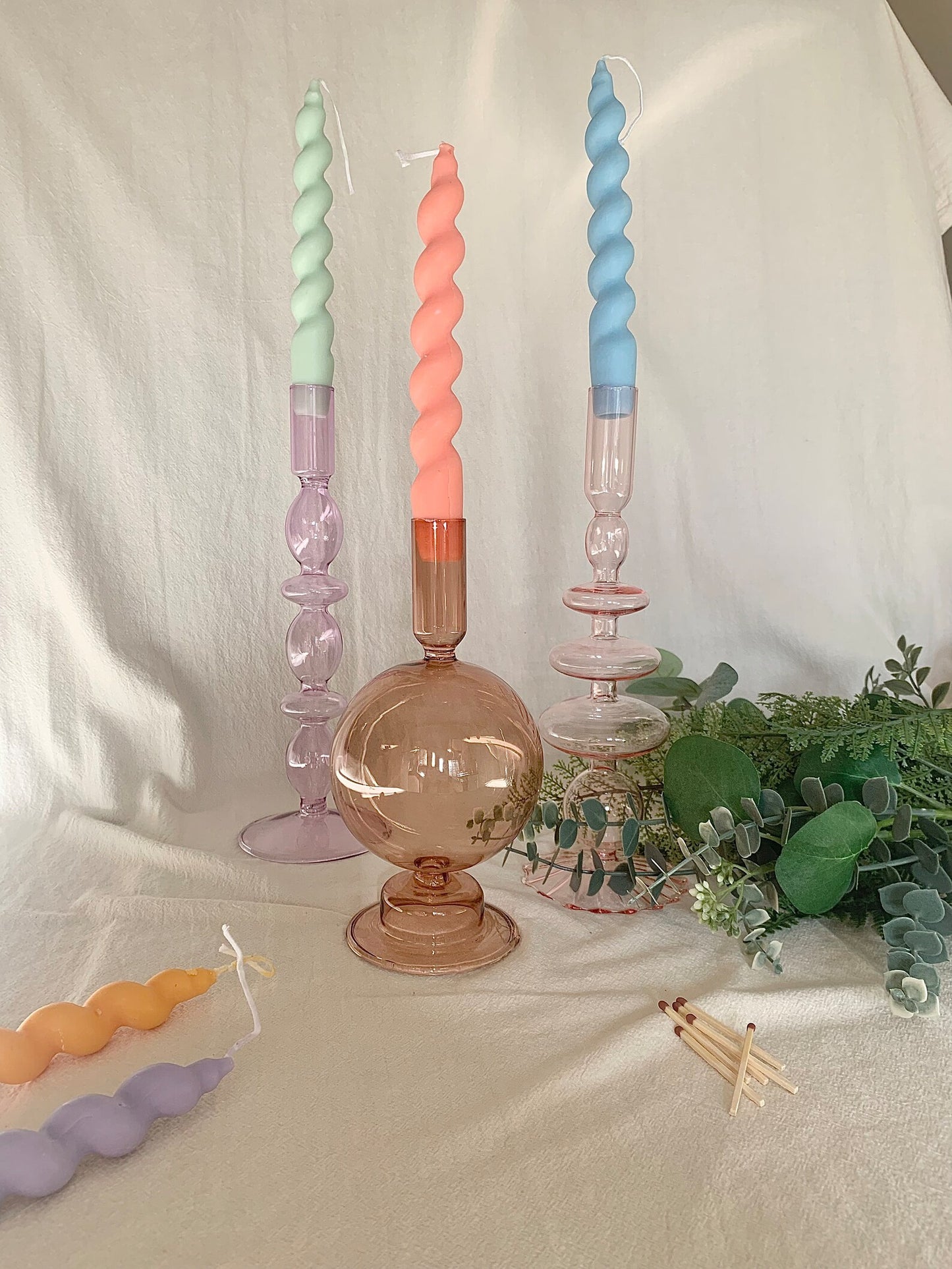 Tall Coloured Glass Candle Holder